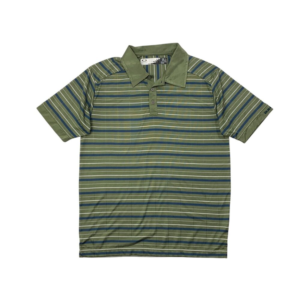 Oakley Shirt Mens S Small Ivy Green Cadet Blue Striped Performance Golf Polo